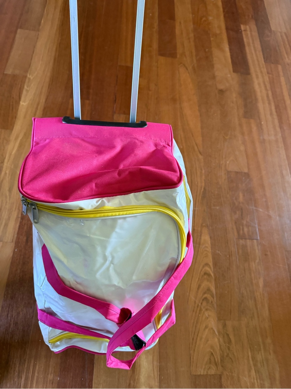 Pink and Cream Rolling Tote Bag with Shoulder Strap